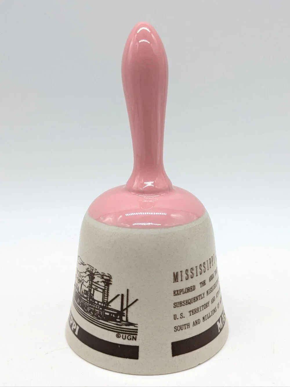 Vintage Mississippi Pink Cream Tan Ceramic Souvenir Bell